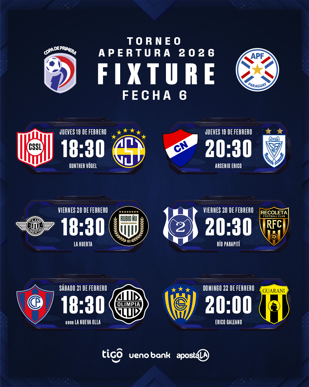 Fecha 6 del torneo Apertura 2026 del fútbol paraguayo - Pelota Yara